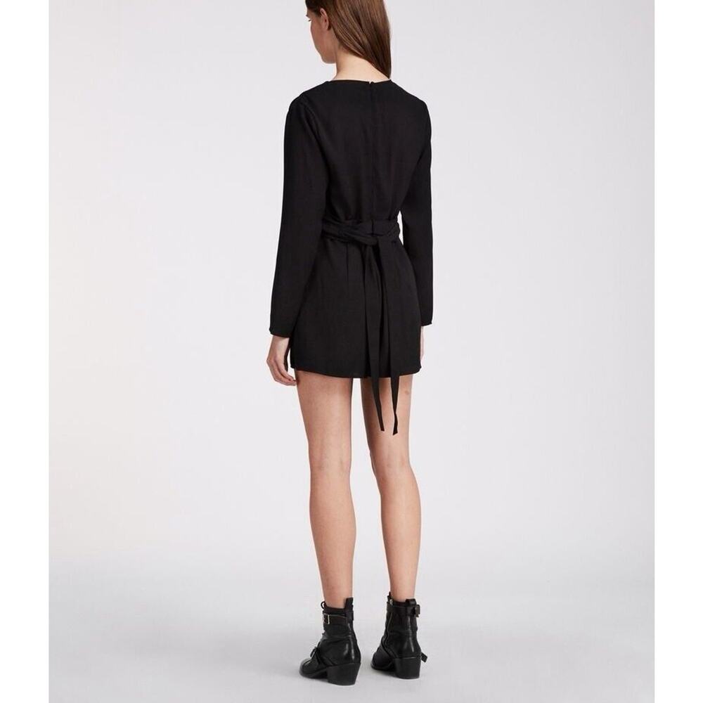 Allsaints Karine Playsuit Black Deep V-Neck Wrap-Over Belt Romper Size 6 - Picture 3 of 11